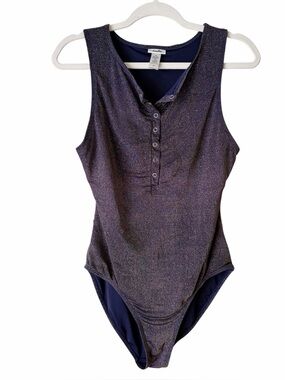 Andie | Malibu One Piece Swimsuit High Neck Snap Buttons Navy Glitter Medium